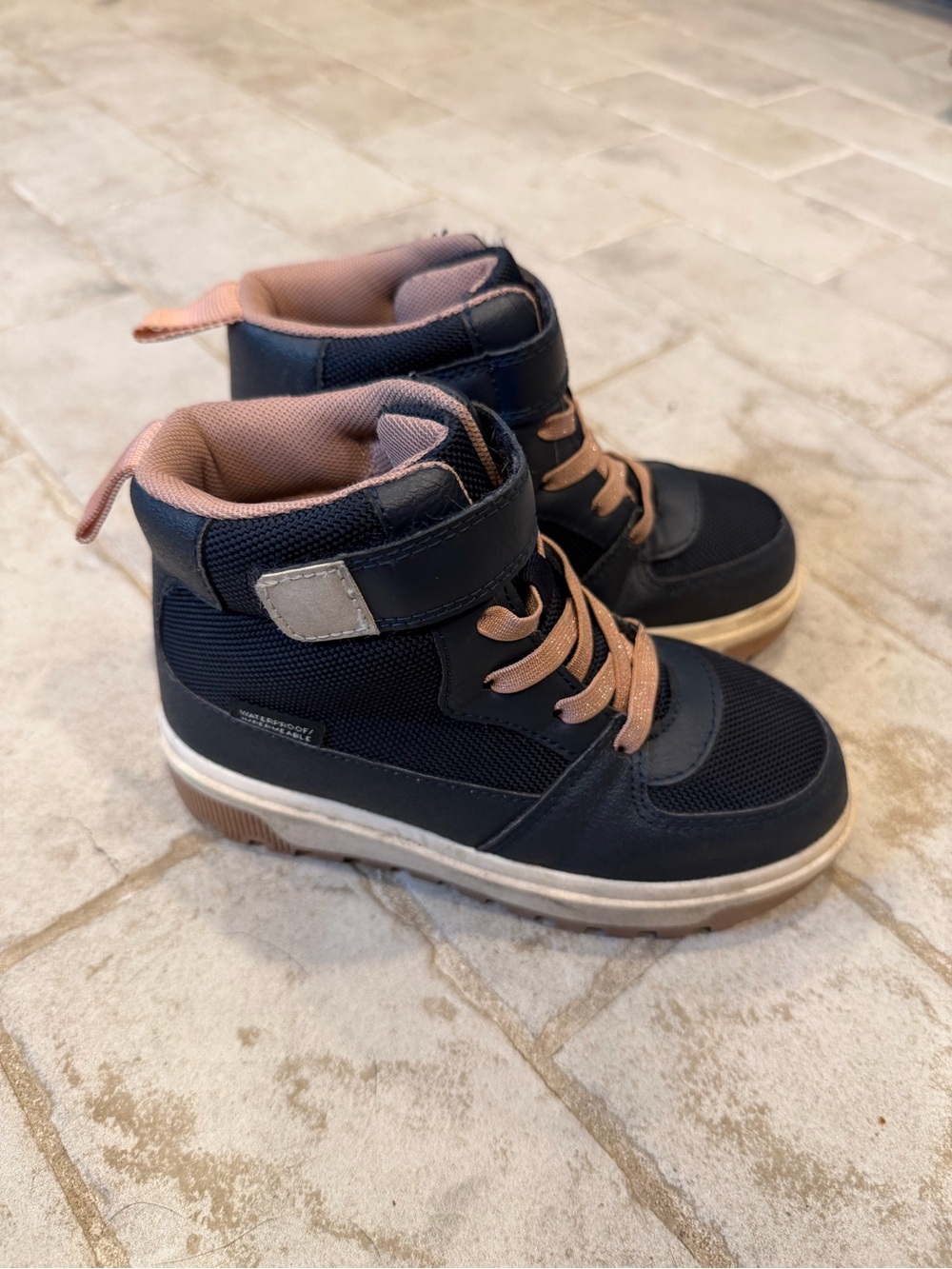 Kids High-Top Sneakers in Navy and Blush - Lightweight Comfort-Waterproof
